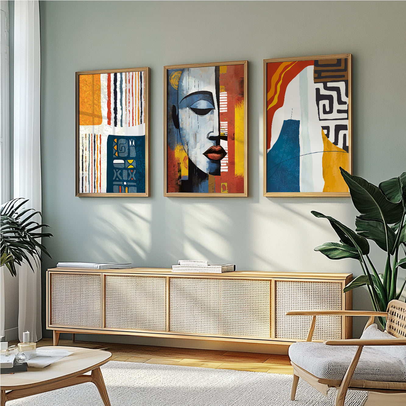 Set of 3 African American art prints, modern abstract paintings for above bed and gallery wall