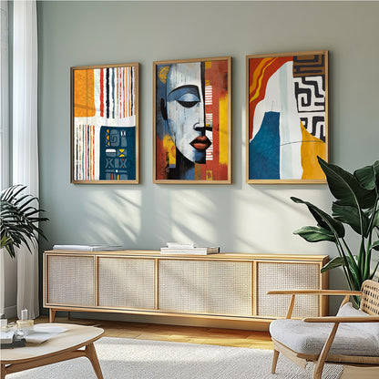 Set of 3 African American art prints, modern abstract paintings for above bed and gallery wall