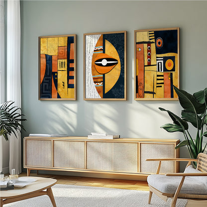 Abstract African wall art set of 3, modern colorful ethnic gallery wall set for minimalist decor