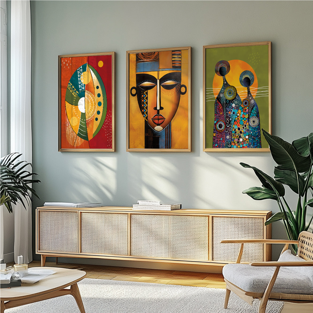 Abstract African American art set, black wall prints, ethnic gallery wall set for aesthetic room decor