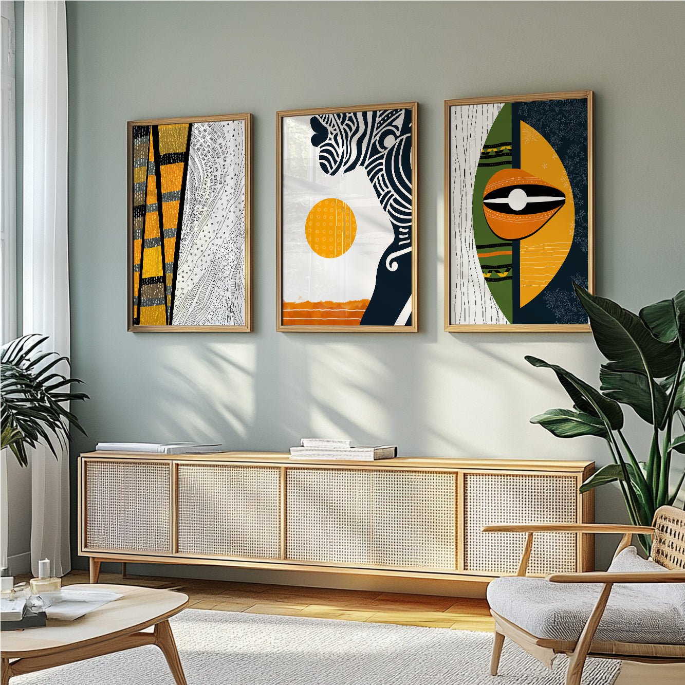 Set of 3 vibrant abstract African American art prints, colorful minimalist ethnic wall decor for stylish room