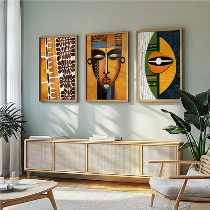 Set of 3 Modern African Wall Art – Colorful Abstract Ethnic Art for Contemporary Home