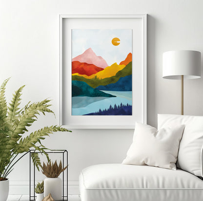 Colorful Abstract Mountain Art – Scandinavian Style Vibrant Wall Decor