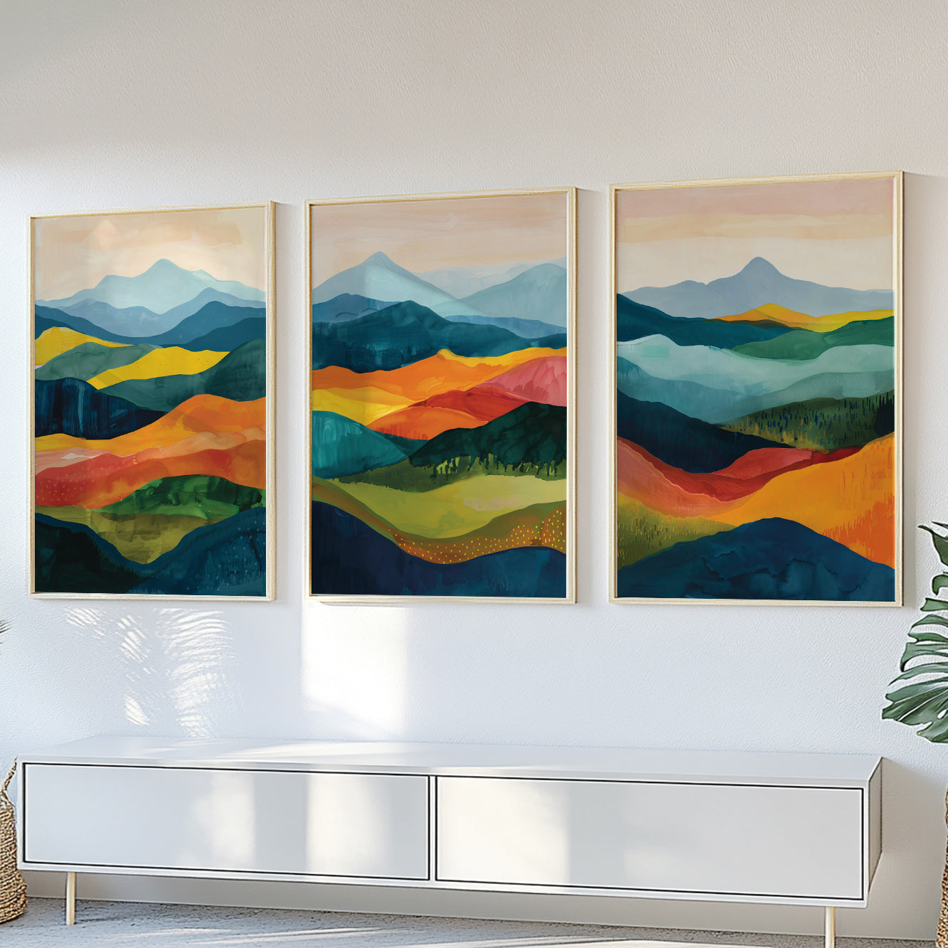 Scandinavian Abstract Mountain Prints – Colorful Set of 3 Wall Art Posters