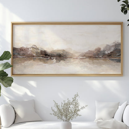 Panorama Neutrale Abstrakte Kunst – Minimalistischer Beige Japandi Druck