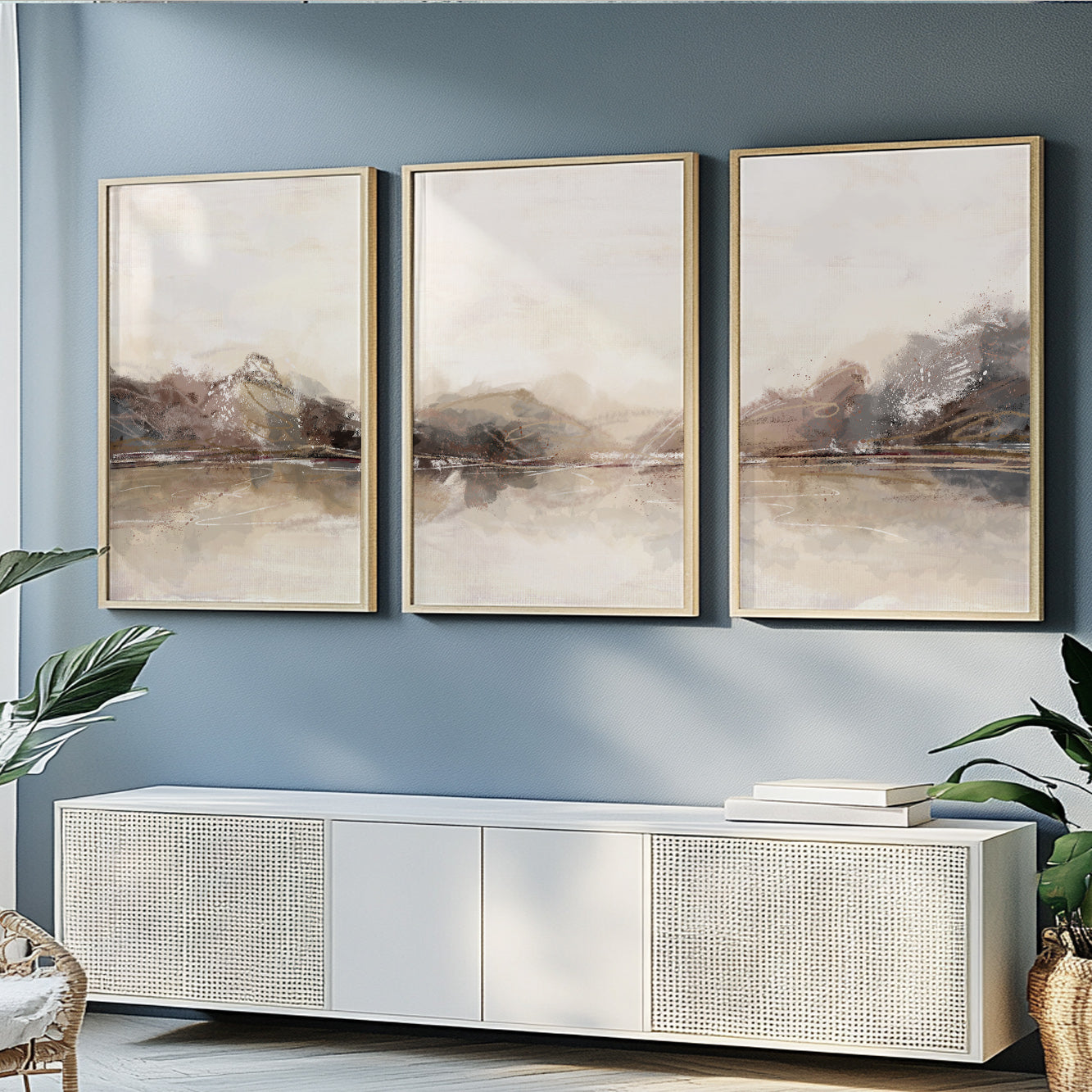 Set of 3 Abstract Landscape Paintings – Minimalist Gallery Wall Art, Aesthetic Above Bed Room Decor