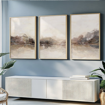 Set of 3 Abstract Landscape Paintings – Minimalist Gallery Wall Art, Aesthetic Above Bed Room Decor