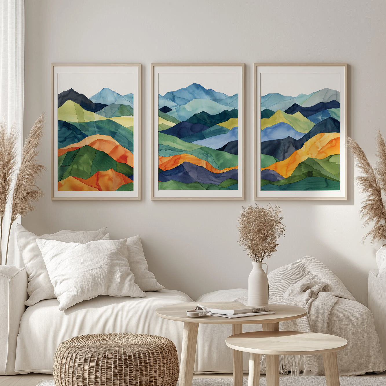 Set of 3 Colorful Mountain Prints – Mid Century Modern Abstract Art for Aesthetic Room Decor