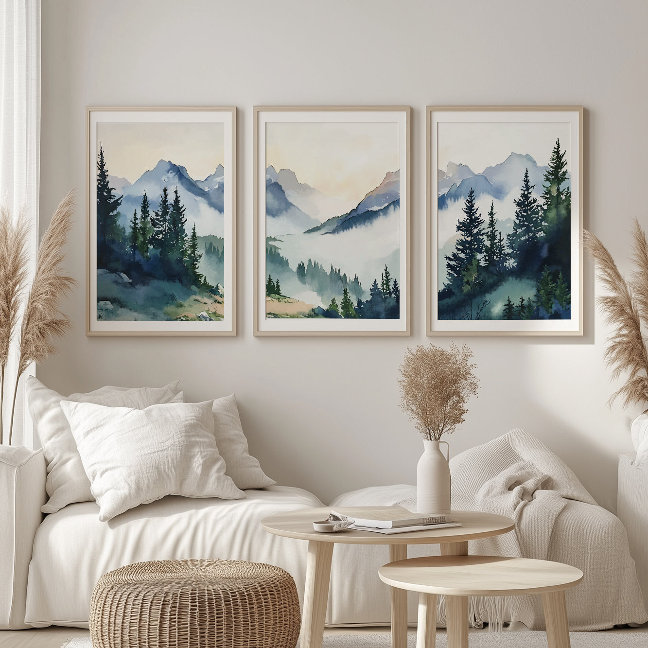 Set of 3 Mountain and Forest Prints – Nature Landscape Wall Art