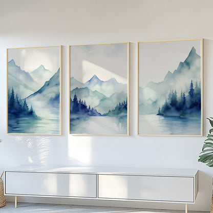 Modern Mountain Abstract Prints – Set of 3 Nordic Minimalist Wall Art