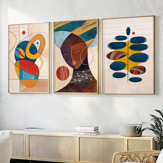 Colorful African American art set of 3 prints, ethnic gallery wall decor