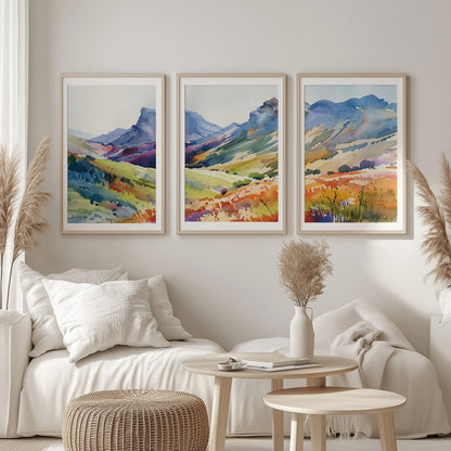 Minimalist Bright Landscape Wall Art Set of 3 – Colorful Mountain Nature Posters