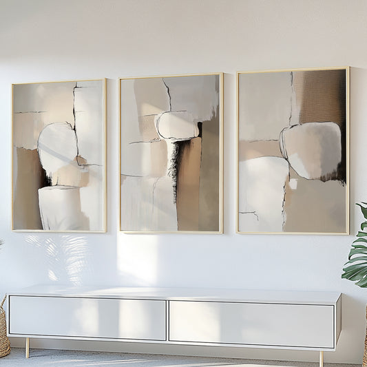 Neutral Abstract Set of 3 – Earth Tone Textured Minimalist Art