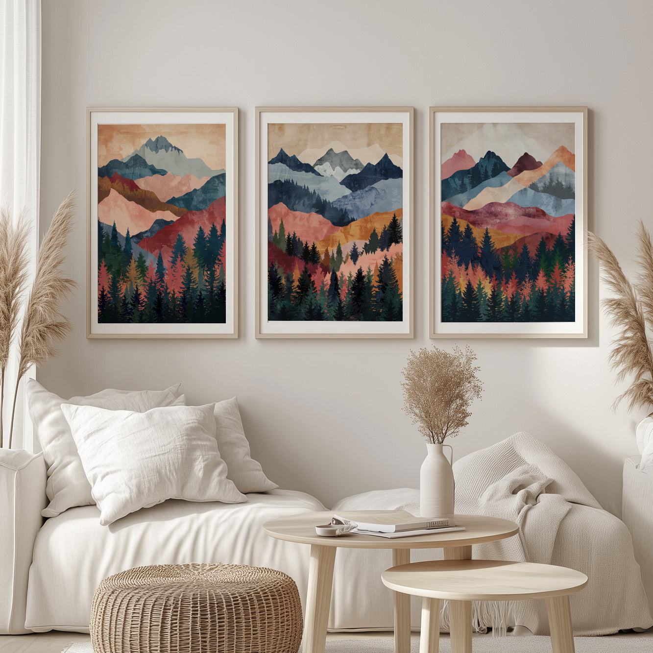 Boho Nature Mountain Wall Art Set of 3 – Colorful Gallery Prints