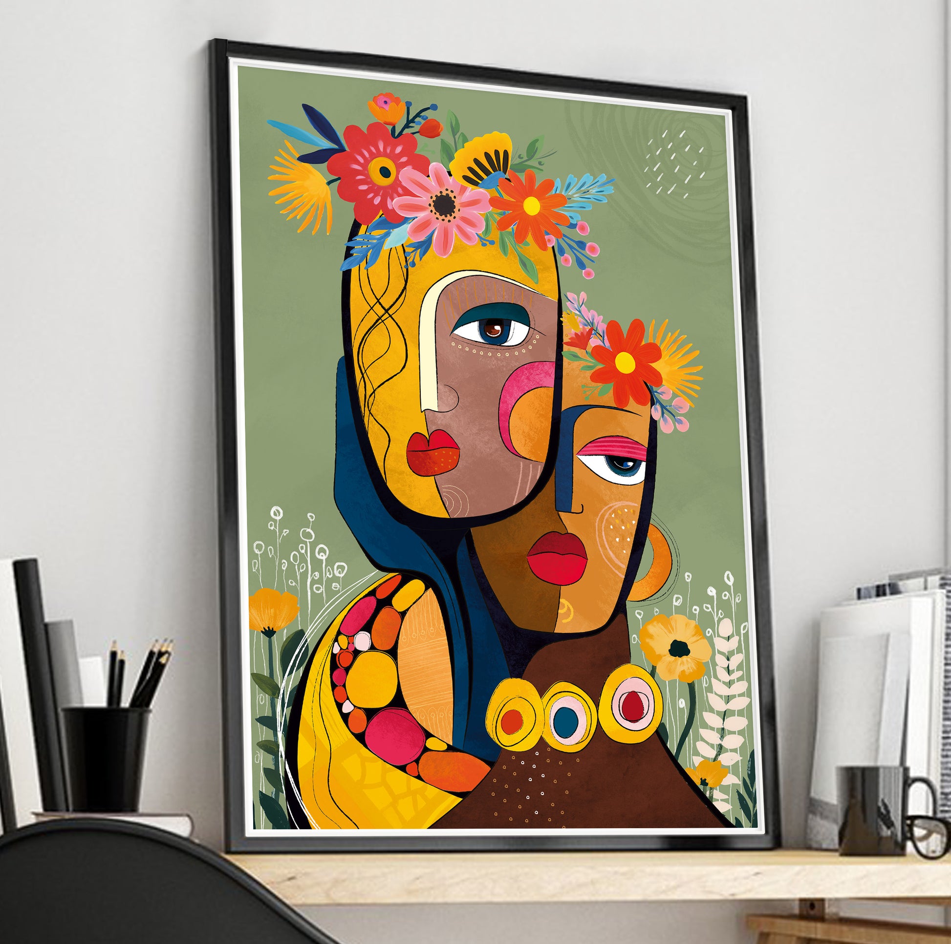 Colorful abstract woman portrait – modern African American art print, black women poster, aesthetic living room wall decor