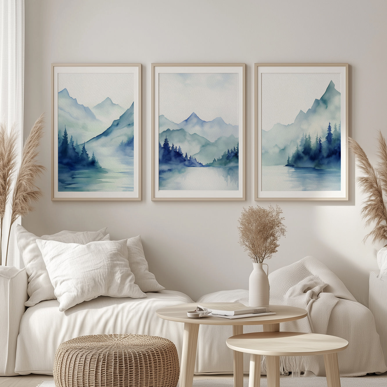 Set of 3 Modern Mountain Prints – Nordic Abstract Gallery Wall Art