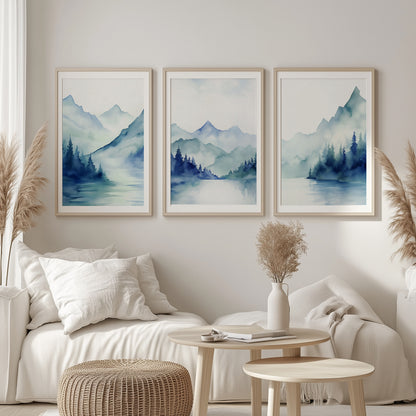 Set of 3 Modern Mountain Prints – Nordic Abstract Gallery Wall Art