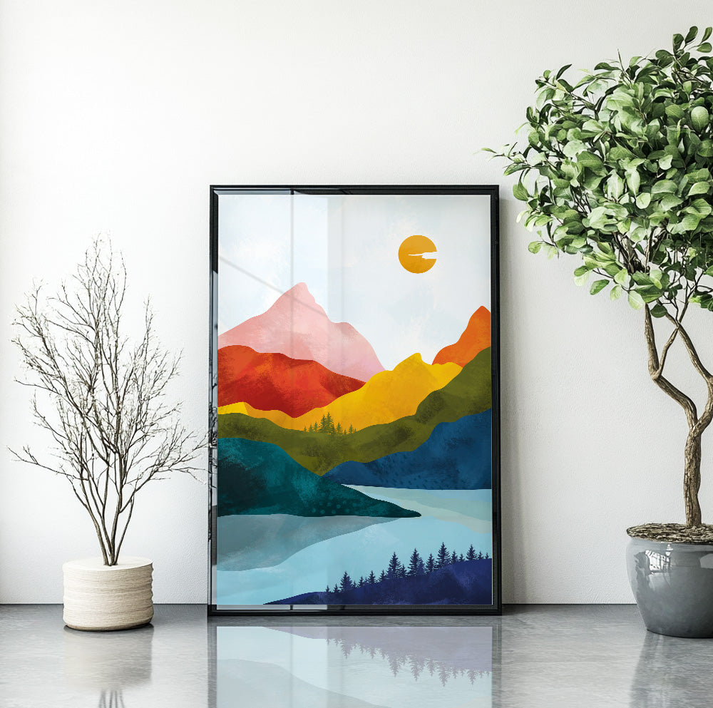 Vibrant Scandinavian Abstract Mountains Wall Art – Modern Nordic Painting for Home Decor