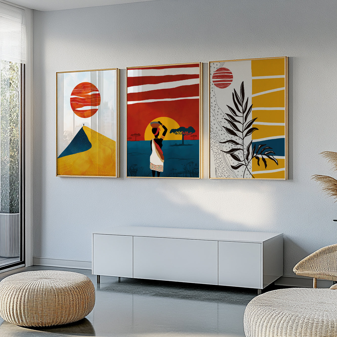 Set of 3 minimalist black woman posters, modern African art for stylish room decor