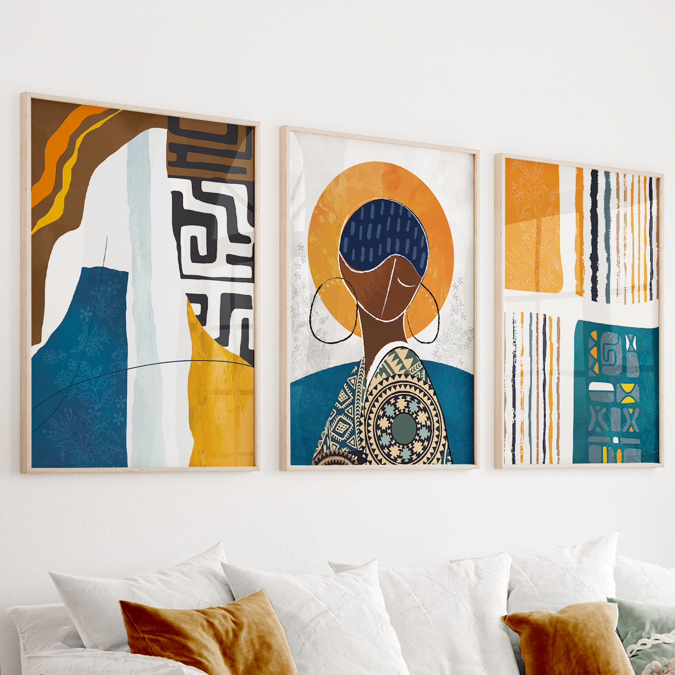 Colorful abstract African American art set, 3-piece African wall art posters for home decor