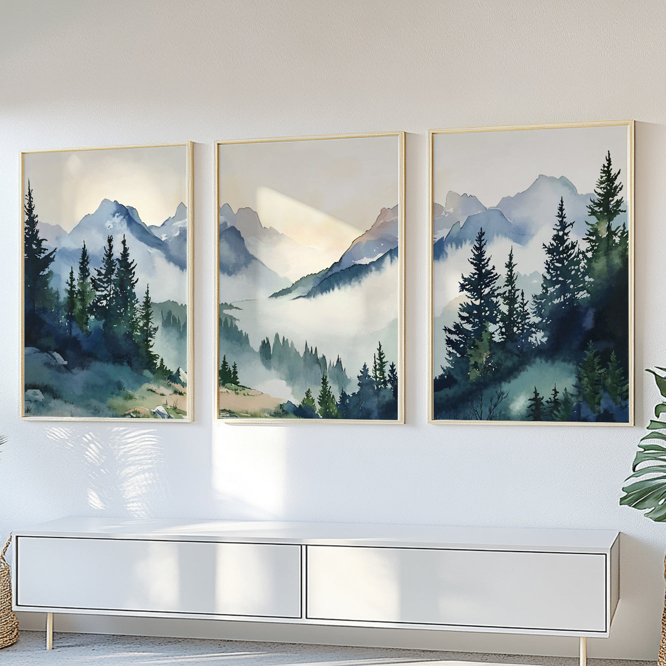 Forest Mountain Wall Art Set of 3 – Scenic Landscape Prints for Home Decor