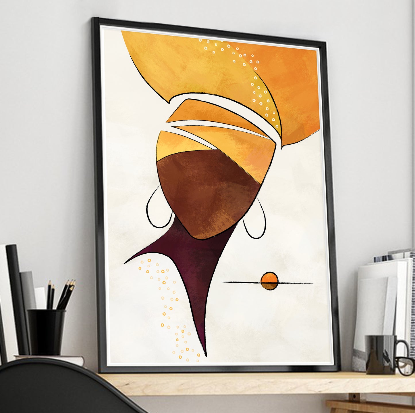 Modern minimalist African American art print – abstract black woman portrait, contemporary wall art for living room or bedroom