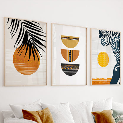 Set of 3 abstract ethnic African American prints, boho black woman portraits in warm terracotta