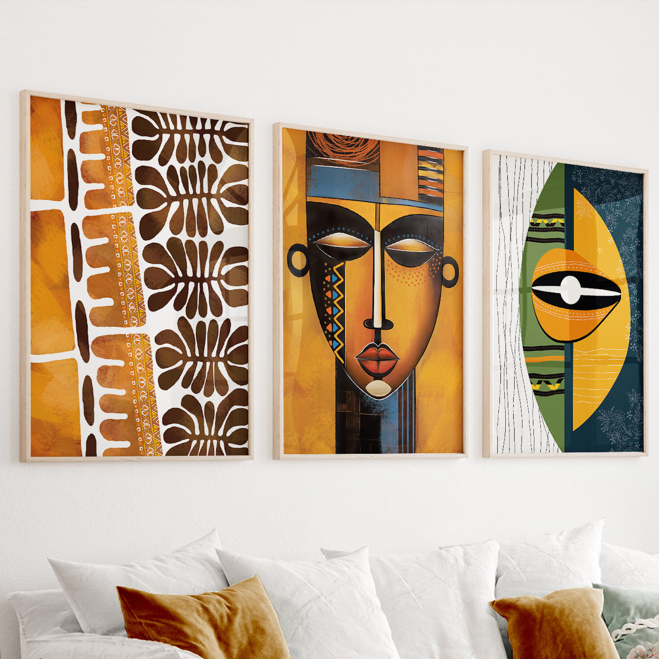 Modern African Wall Art Set of 3 – Colorful Abstract Ethnic Art Prints for Living Room