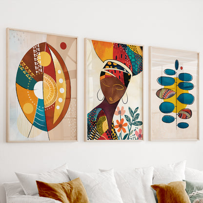 Modern Colorful African Art Set of 3 – Minimalist Wall Decor for Living Room