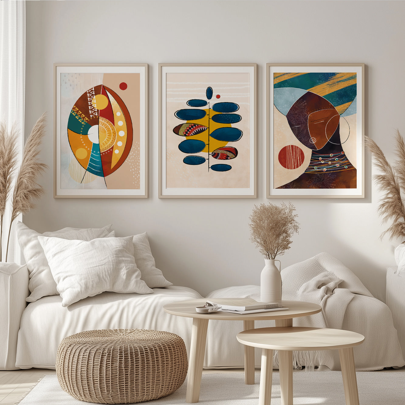 Modern Colorful African Art Set of 3 Prints: Abstract Black Woman Gallery, Minimalist Above Bed Decor