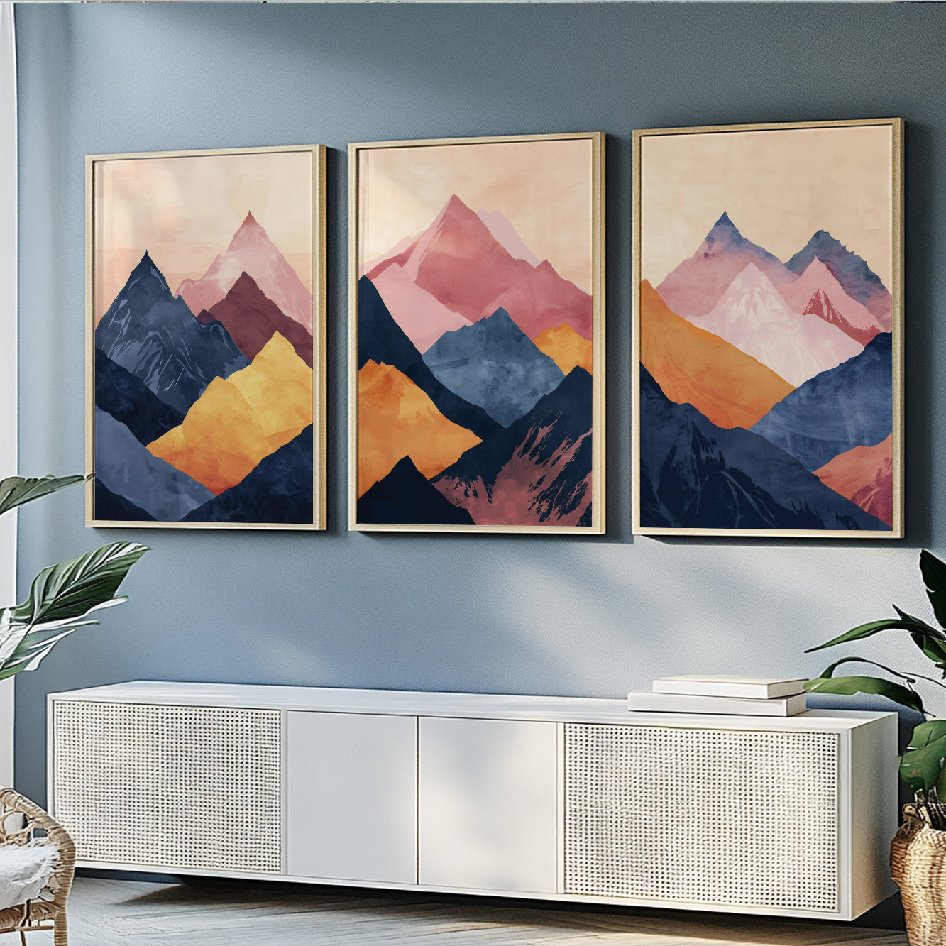 Vibrant Nature Apartment Wall Decor – Set of 3 Abstract Mountain Landscape Prints