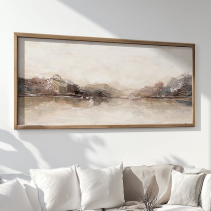 Panorama Neutrale Abstrakte Kunst – Minimalistischer Beige Japandi Druck