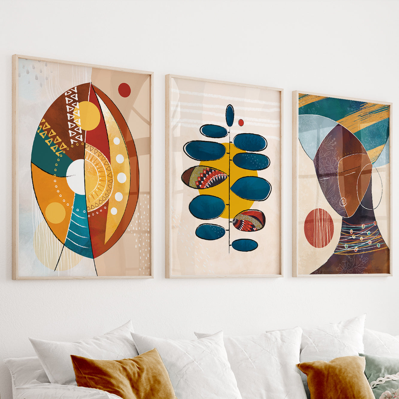 Modern colorful African American art set of 3 prints, abstract black woman gallery wall set