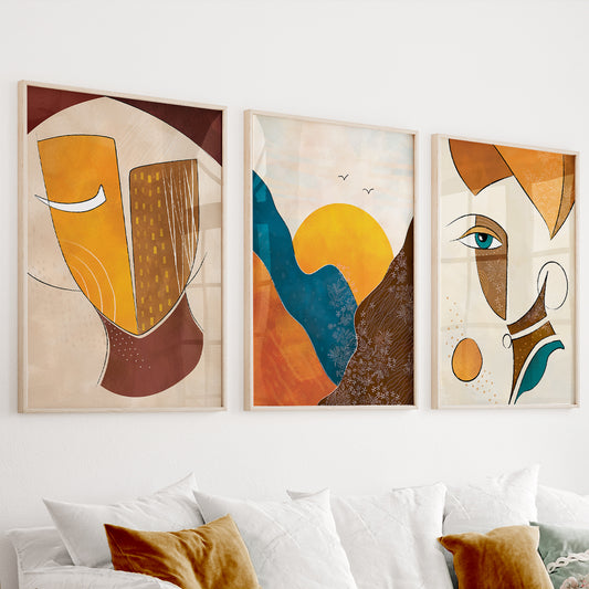 Modern abstract African art set of 3 prints – contemporary colorful wall decor, minimalist poster gallery set for living room or bedroom