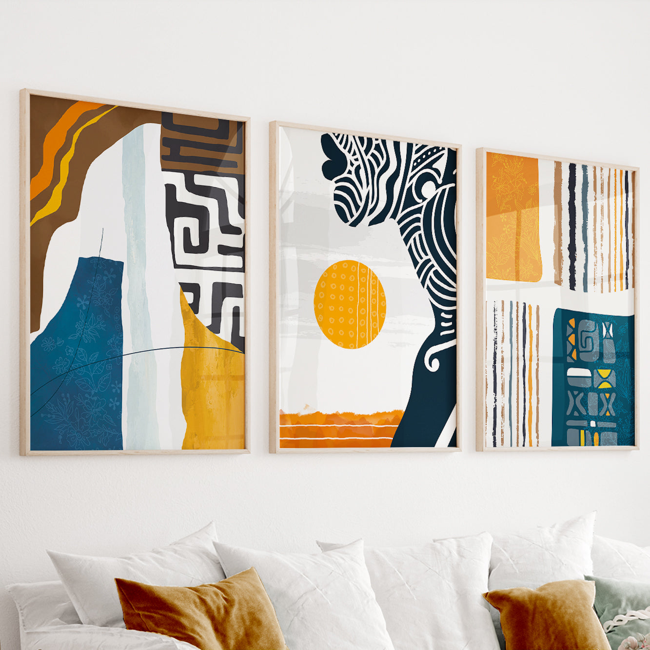 Colorful Modern African American Art Set of 3 Prints – Abstract Ethnic Black Woman Gallery Wall Set