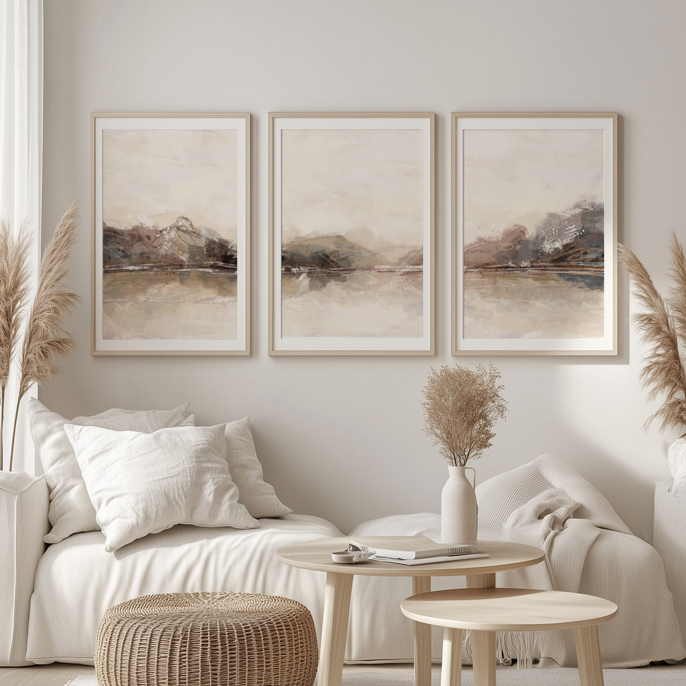 Set of 3 Abstract Landscape Prints – Minimalist Gallery Wall Art, Aesthetic Room Decor Above Bed