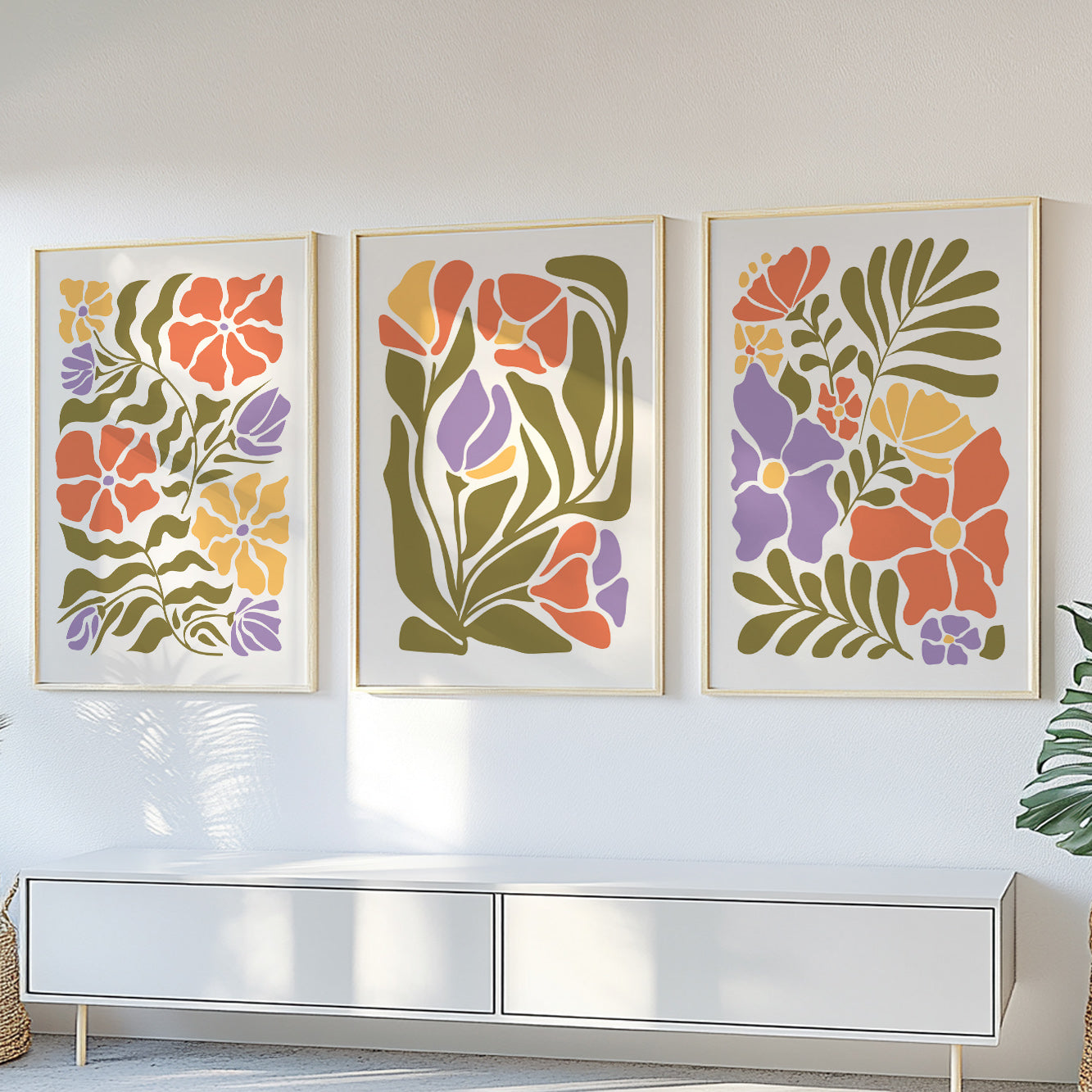 Colorful minimalist botanical mid century gallery wall set