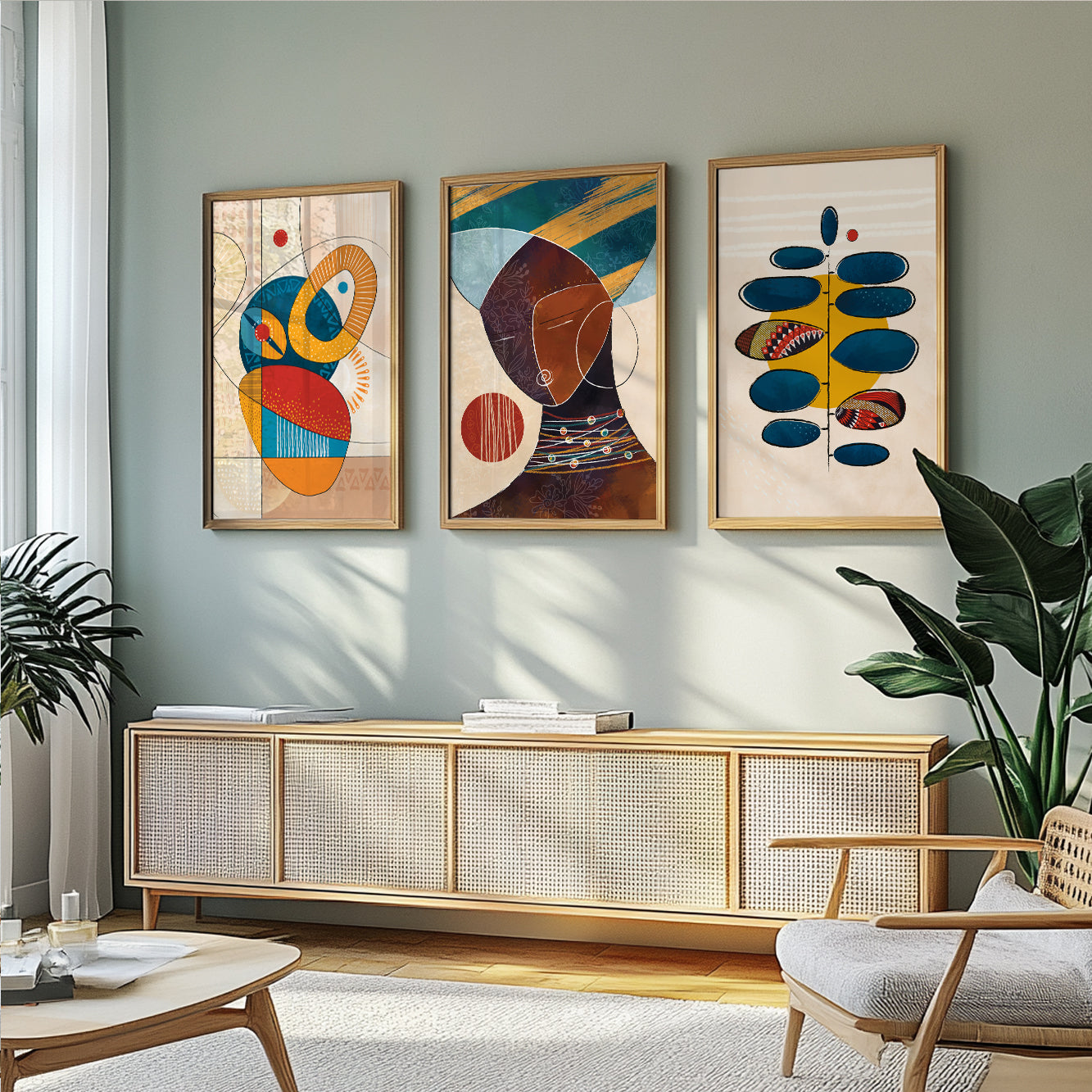 Colorful African American art collection, 3 ethnic prints for living room wall decor