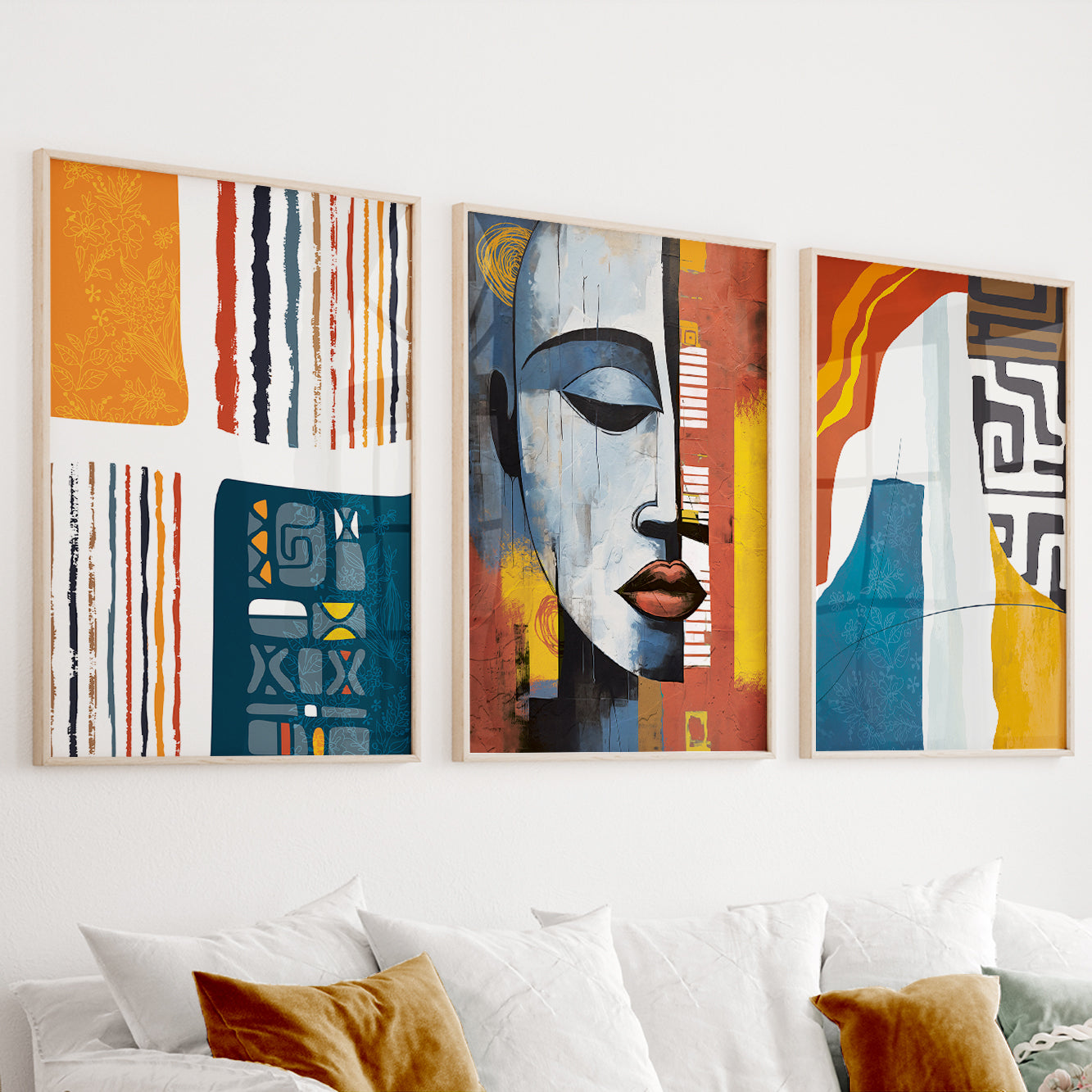 African American art set of 3 prints, abstract colorful wall art for large gallery wall decor