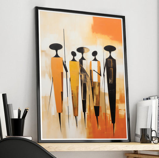 Minimalist African wall art print – modern abstract figures, extra large poster for ethnic home decor