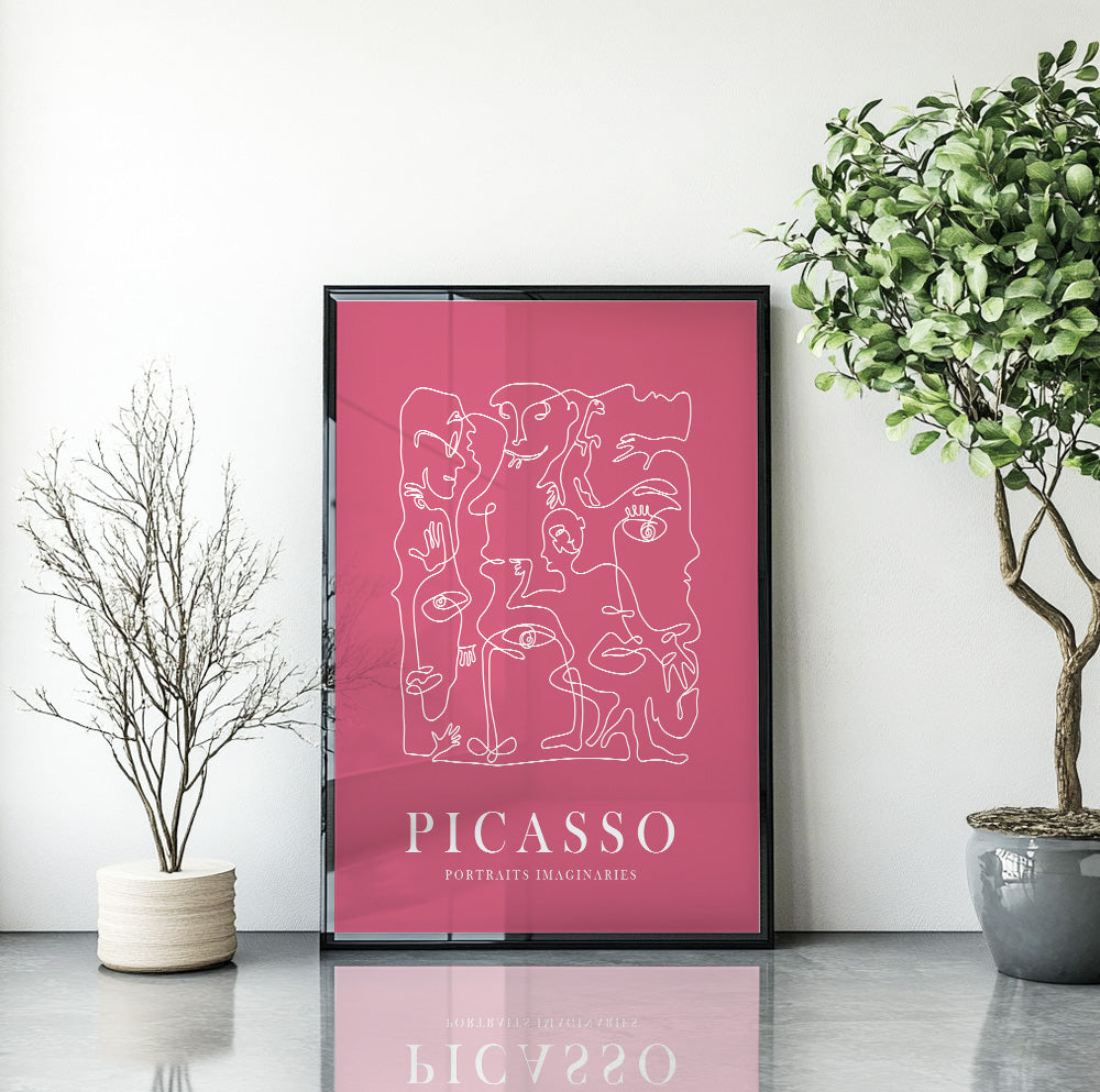 Pink Picasso print, minimalist bedroom decor