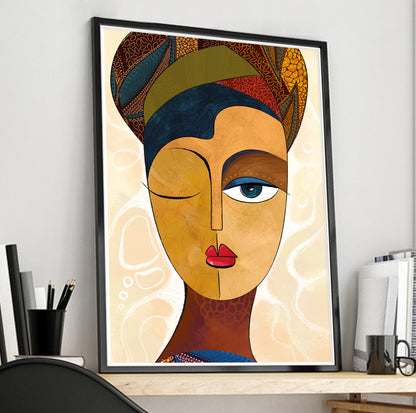 Black woman portrait – modern African American art print, abstract African art painting, contemporary wall art, minimalist poster