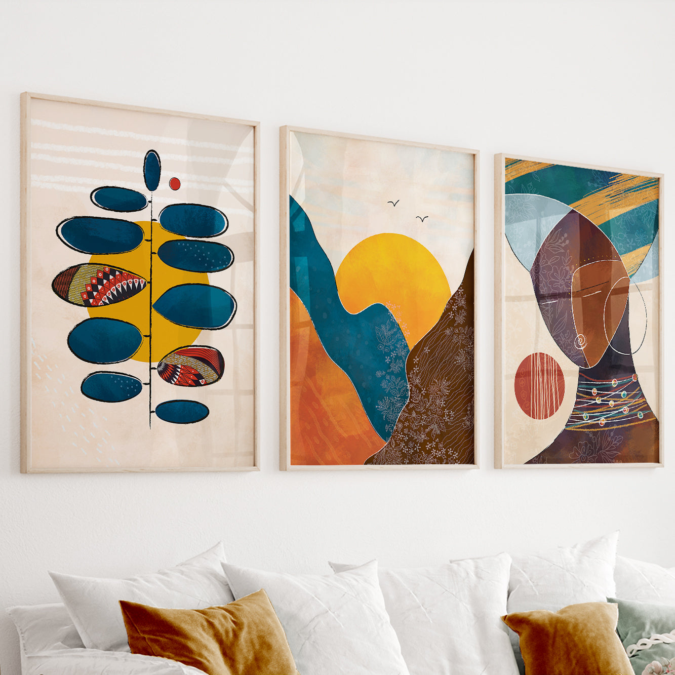 Colorful African wall art set of 3 prints – extra large black woman art gallery wall set, modern African American art