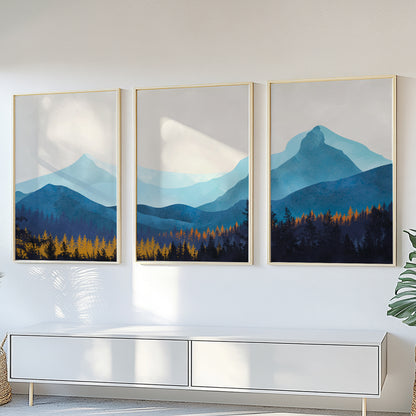 Navy Blue Mountain Wall Art Set – Scandinavian Style Prints for Home