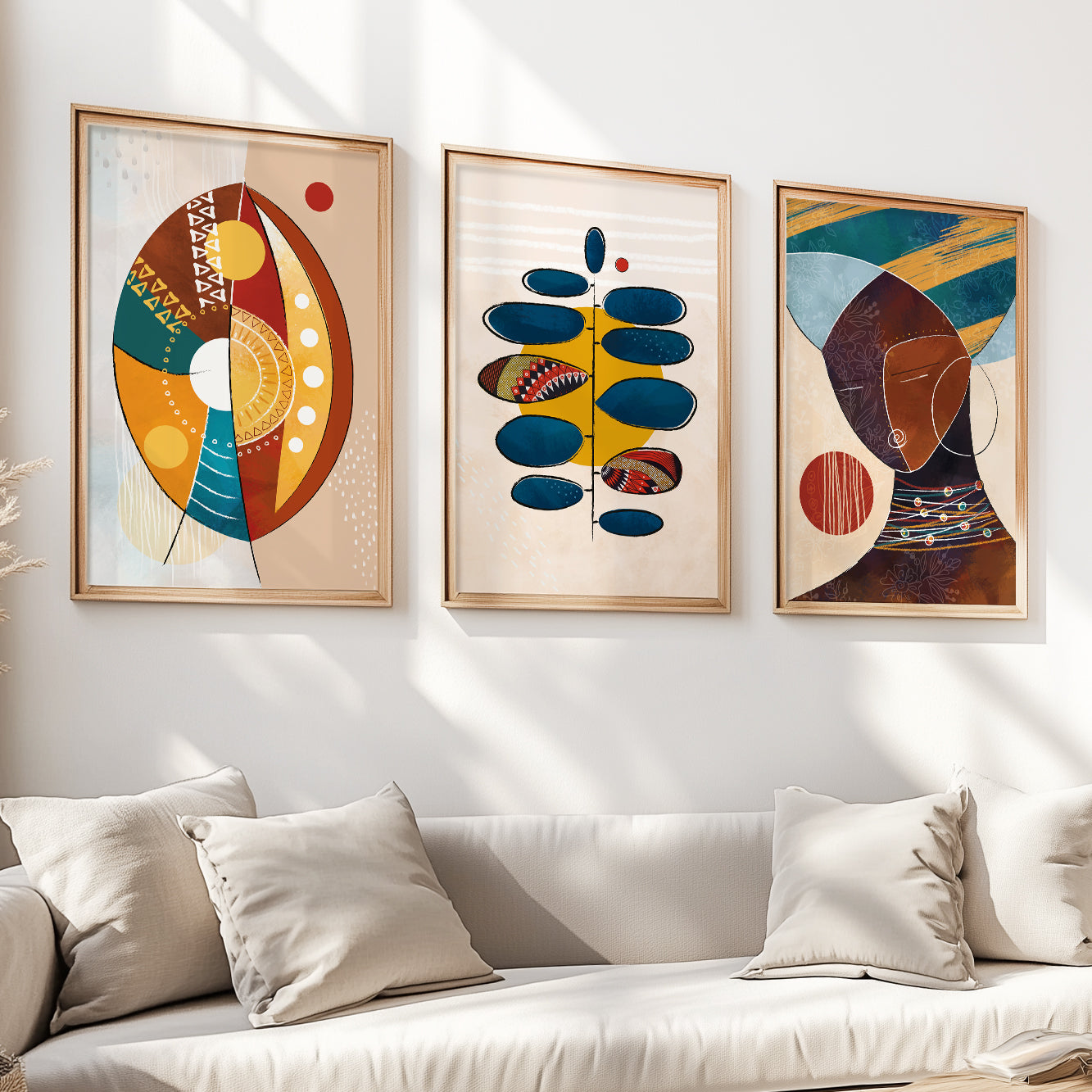 Modern Colorful African Art Set of 3 Prints: Abstract Black Woman Gallery, Minimalist Above Bed Decor