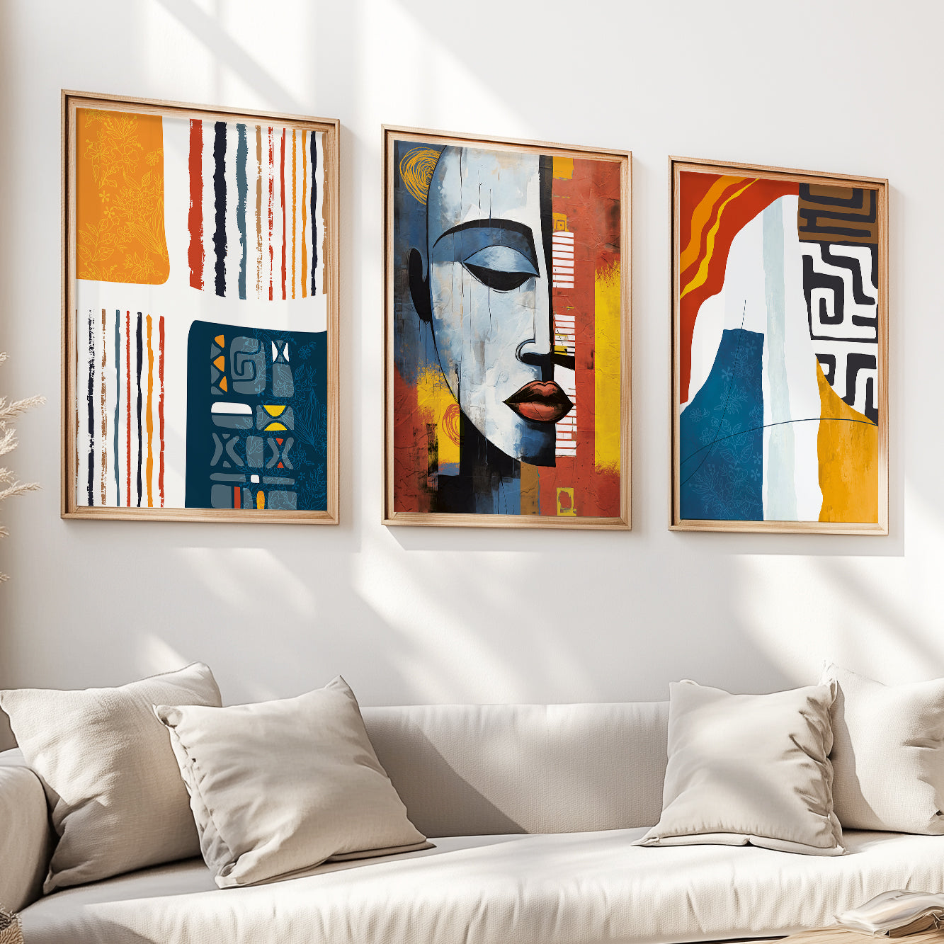 Abstract African American art set of 3, colorful large wall art for contemporary home decor