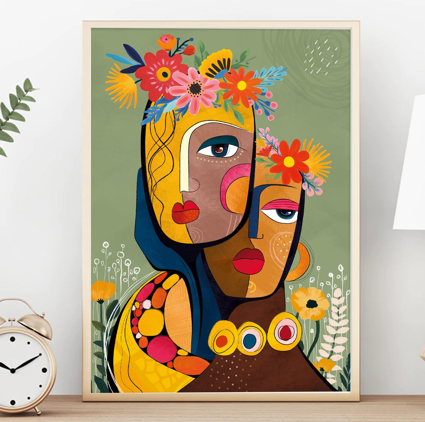 Modern African American art print – colorful abstract black woman portrait, aesthetic wall decor for living room or bedroom