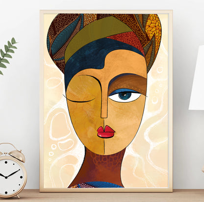 Abstract African art painting – black woman portrait, modern African American art print, contemporary minimalist wall art