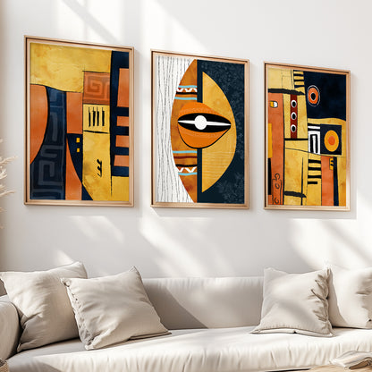 Set of 3 African American art prints, abstract Africa and ethnic wall art for contemporary decor