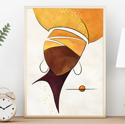 Black girl wall art – modern abstract African American portrait print, minimalist feminine home decor